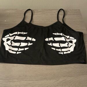 Black Crop Top with Skeleton Hand Design